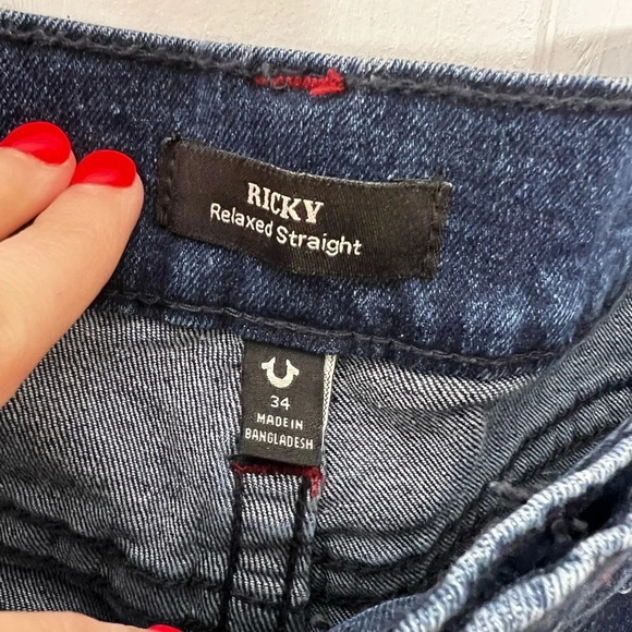 True Religion Ricky relaxed straight jeans in excellent condition dark wash 34 - Picture 3 of 5